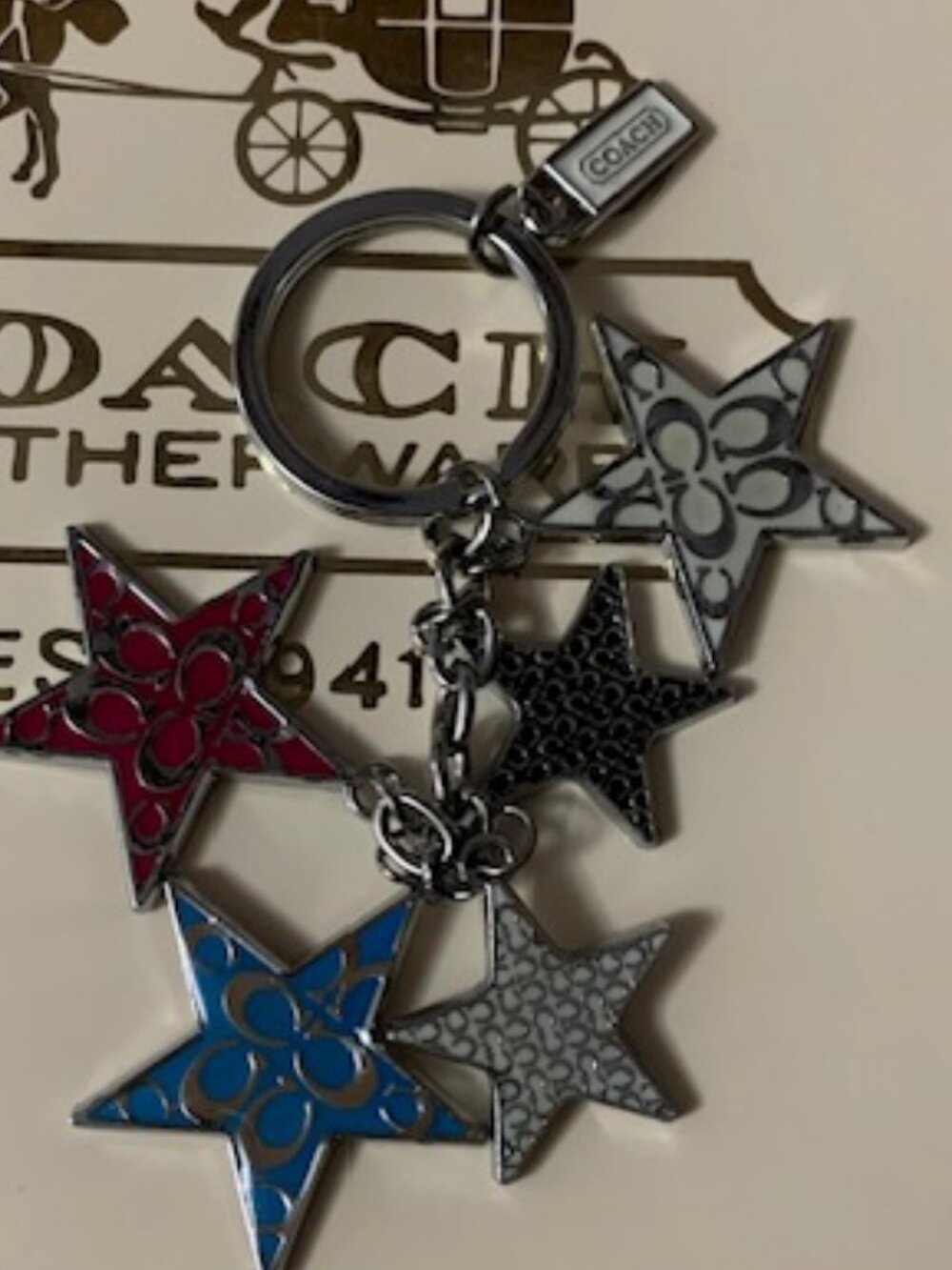 Coach vintage key ring with red, white and blue stars
